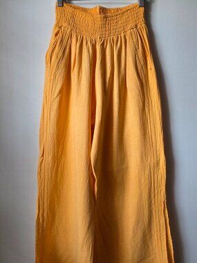 EUC BLANCO BY NATURE YELLOW/ORANGE WIDE WAIST STRETCHY WIDE LEG COTTON PANTS M